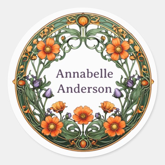 Pretty Art Nouveau Floral Sticker (Voorkant)
