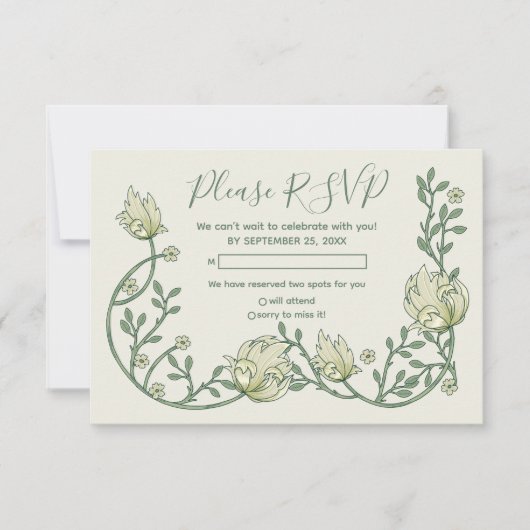 Pretty art nouveau flowers rsvp card (Voorkant)