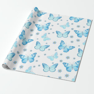 Pretty Baby Blue Vlinder Bloem Motief Ontwerp Cadeaupapier