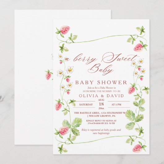 Pretty Berry Sweet  Aardbei Baby Shower  Kaart (Voorkant / Achterkant)