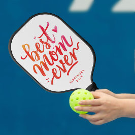 Pretty Best Mom Ever Red And White Brush Script Pickleball Paddle