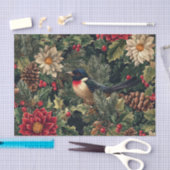 Pretty Bird on Pine Tree Branches with Flowers Tissuepapier (Craft)