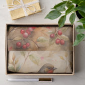 Pretty Bird Perched on a Branch with Red Berries Tissuepapier (Geschenk)