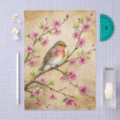 Pretty Bird Perched on Pink Floral Branch Tissuepapier (Craft)