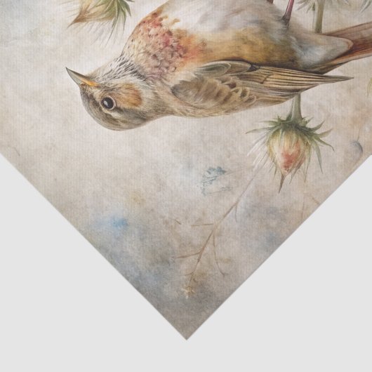 Pretty Bird Perched on Purple Thistle Flowers Tissuepapier (Detail)