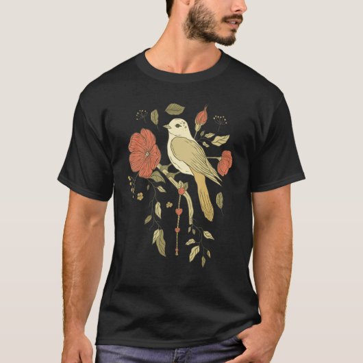 Pretty Bird with Flowers T-shirt (Voorkant)