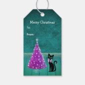 Pretty Black Cat Bow Pink Christmas Tree Teal Cadeaulabel (Voorkant)