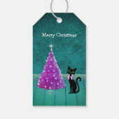 Pretty Black Cat Bow Pink Christmas Tree Teal Cadeaulabel (Achterkant)