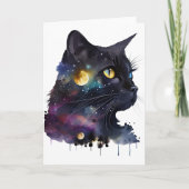 Pretty Black Kosmische Aquarel Space Cat Kaart (Voorkant)