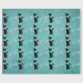 Pretty Black Mid Century Cat Pink Bow Christmas Cadeaupapier (Vlak)