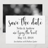 Pretty Black on White Typography Save the Date 2 (Voorkant / Achterkant)