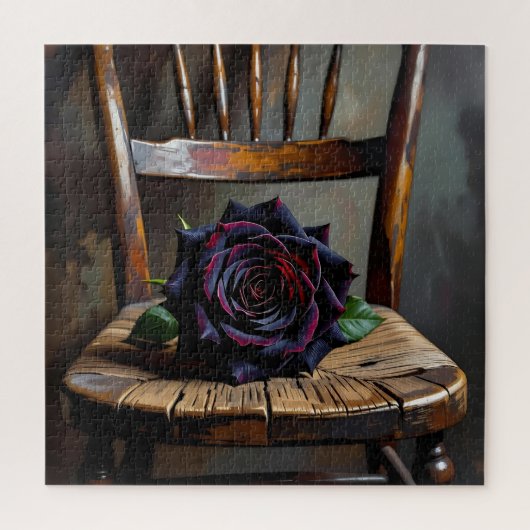 Pretty Black Rose on Rustic Chair Valentine's Day Legpuzzel (Verticaal)