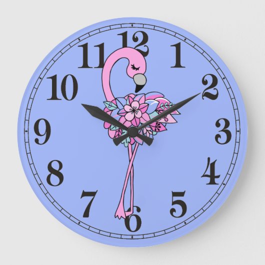 Pretty Bloem Flamingo Rond (Groot) Wandklok (Voorkant)