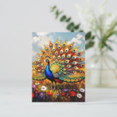 Pretty Blue and Gold Peacock Keeping in Touch Briefkaart (Staand voorkant)