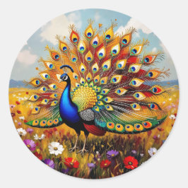 Pretty Blue and Gold Peacock   Ronde Sticker