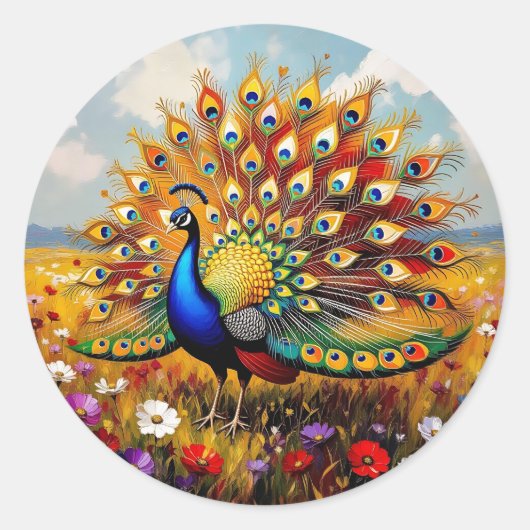 Pretty Blue and Gold Peacock   Ronde Sticker (Voorkant)
