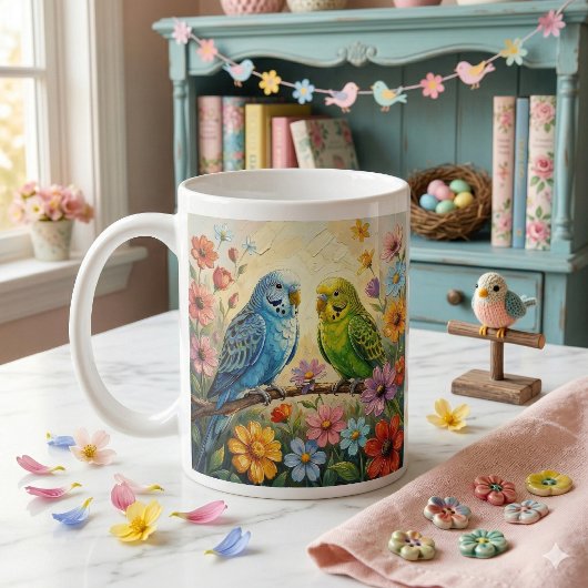 Pretty  Blue and Green Parakeets Personalized Koffiemok