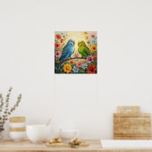 Pretty Blue and Green Parakeets Poster (Keuken)