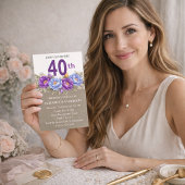 Pretty Blue and Purple Peony 40th Birthday Kaart