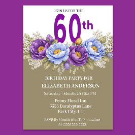 Pretty Blue and Purple Peony 60th Birthday Kaart