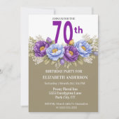 Pretty Blue and Purple Peony 70th Birthday Kaart (Voorkant)