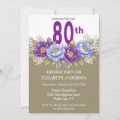 Pretty Blue and Purple Peony 80th Birthday Kaart (Voorkant)