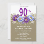 Pretty Blue and Purple Peony 90th Birthday Kaart (Voorkant)