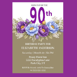 Pretty Blue and Purple Peony 90th Birthday Kaart
