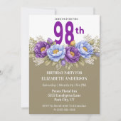 Pretty Blue and Purple Peony 98th Birthday Kaart (Voorkant)