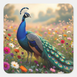 Pretty Blue and Turquoise Peacock   Vierkante Sticker