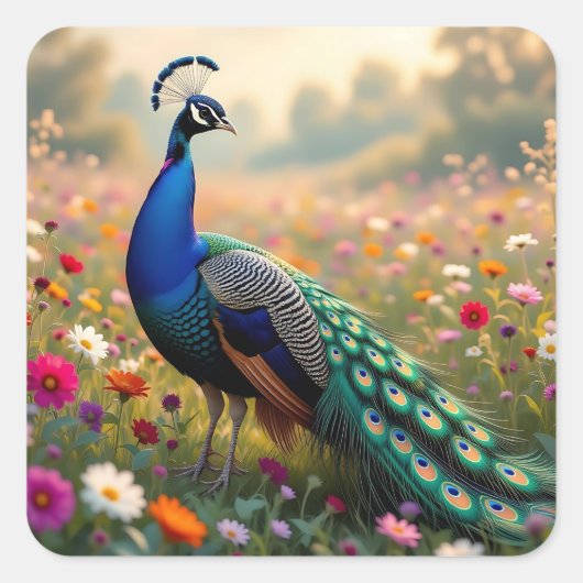 Pretty Blue and Turquoise Peacock   Vierkante Sticker (Voorkant)