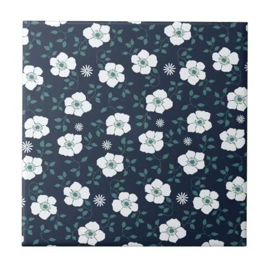 Pretty Blue and White Floral Pattern Tegeltje (Voorkant)