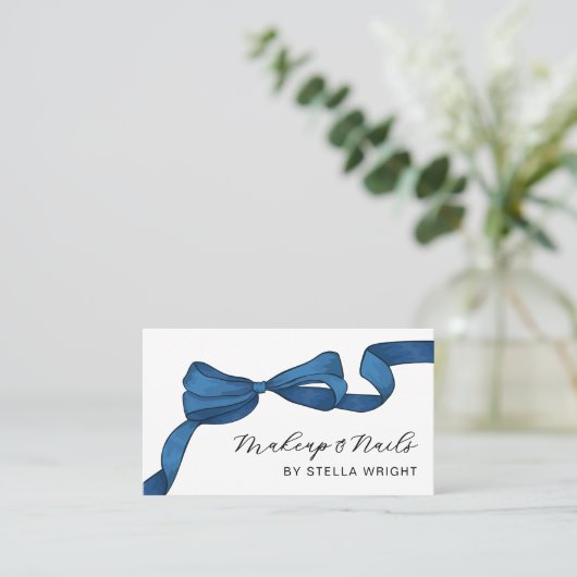 Pretty Blue Bow Beauty QR Code Visitekaartje (Staand voorkant)