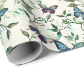 Pretty Blue Butterflies Bruiloftsfeest Cadeaupapier (Rol Hoek)