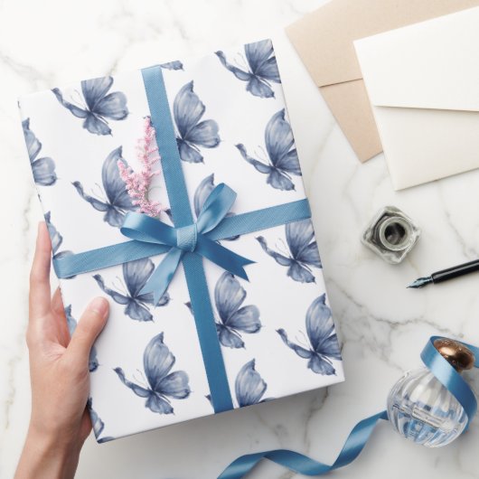 Pretty Blue Butterflies Verjaardag Cadeaupapier (Geschenken)
