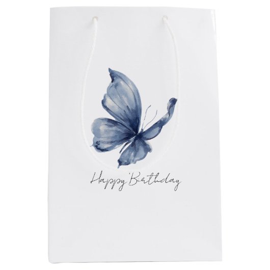 Pretty Blue Butterfly Birthday Medium Cadeauzakje (Voorkant)