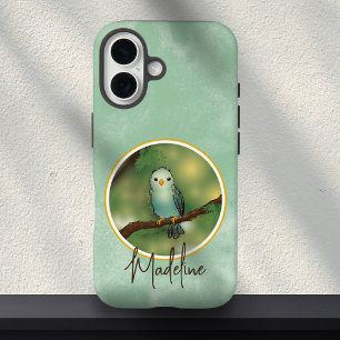 Pretty Blue Cute Bird Painting Aangepaste Naam  iPhone 16 Hoesje