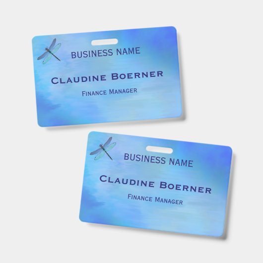 Pretty Blue Dragonfly Business Artist Crafter  Badge (Voor- en achterkant)