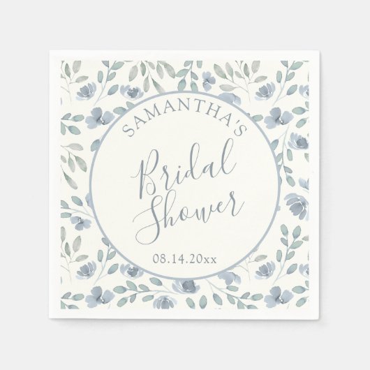 Pretty Blue Floral Bridal Shower  Servet (Voorkant)