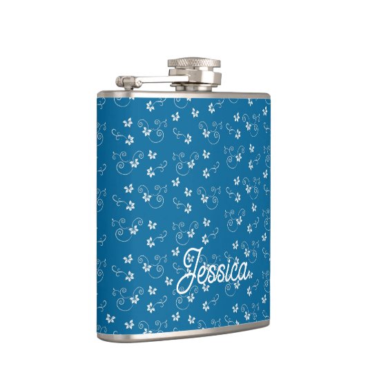 Pretty Blue Flower Pattern Personalised Heupfles (Rechts)