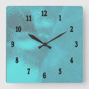 Pretty Blue Glass Design Wall Clock Vierkante Klok