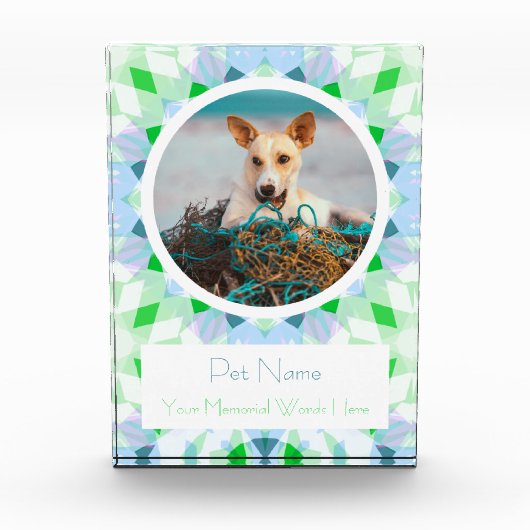 Pretty Blue Green Pet Cat Dog Memorial Keepsake Fotoblokken (Voorkant)