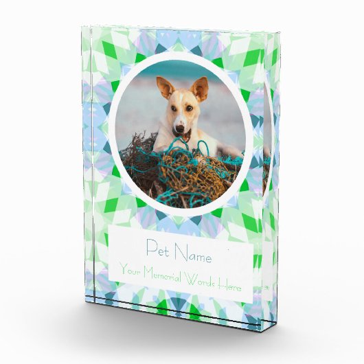 Pretty Blue Green Pet Cat Dog Memorial Keepsake Fotoblokken (Rechts)