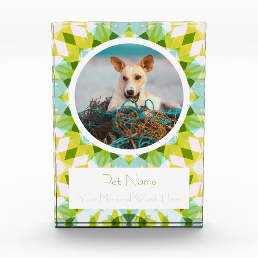 Pretty Blue Green Pet Cat Dog Memorial Keepsake Fotoblokken (Voorkant)