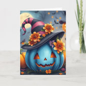 Pretty Blue Halloween Pumpkin Jack-o-lantern Kaart (Voorkant)