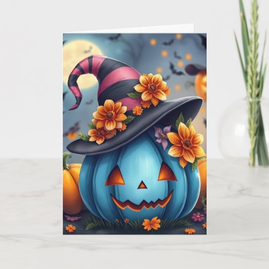 Pretty Blue Halloween Pumpkin Jack-o-lantern Kaart (Voorkant)