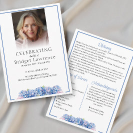 Pretty Blue Hydrangea Celebrating Life - Funeral Programmakaart