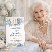 Pretty Blue Magnolia and Peony 100th Birthday Kaart