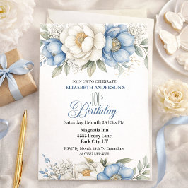 Pretty Blue Magnolia and Peony 101st Birthday Kaart