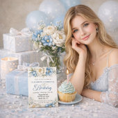 Pretty Blue Magnolia and Peony 18th Birthday Kaart